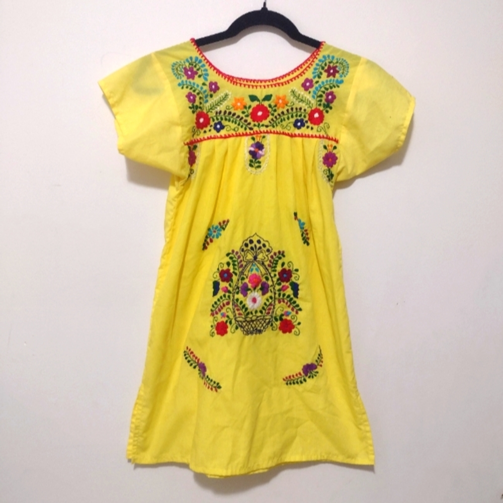 Yellow Embroidered Kids Dress